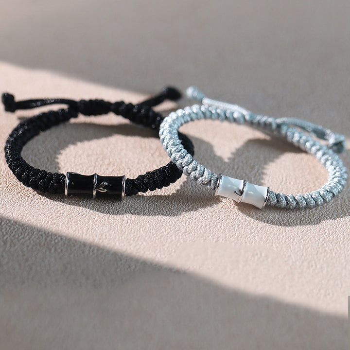 Bracelet de couple en corde Buddha Stones et motif bambou