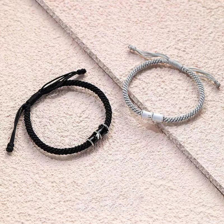 Bracelet de couple en corde Buddha Stones et motif bambou