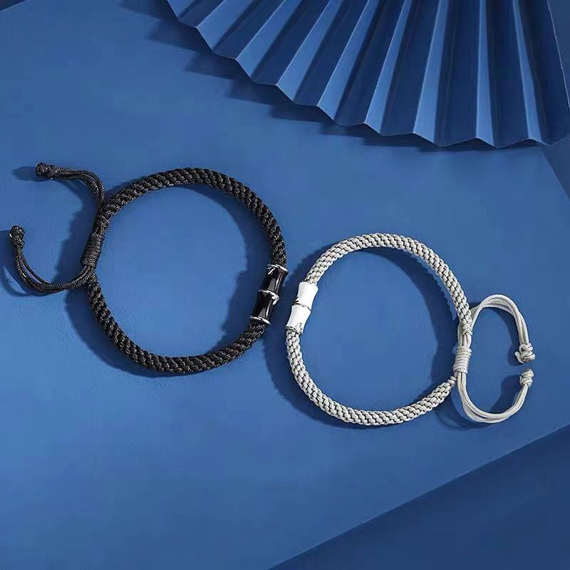 Bracelet de couple en corde Buddha Stones et motif bambou