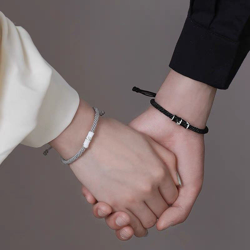 Bracelet de couple en corde Buddha Stones et motif bambou