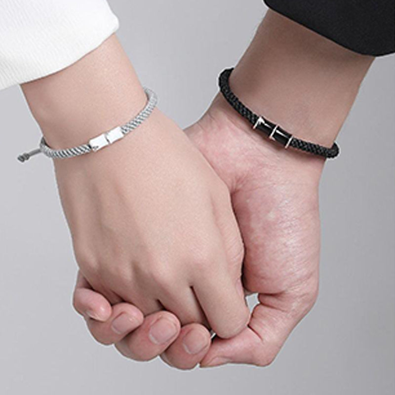 Bracelet de couple en corde Buddha Stones et motif bambou