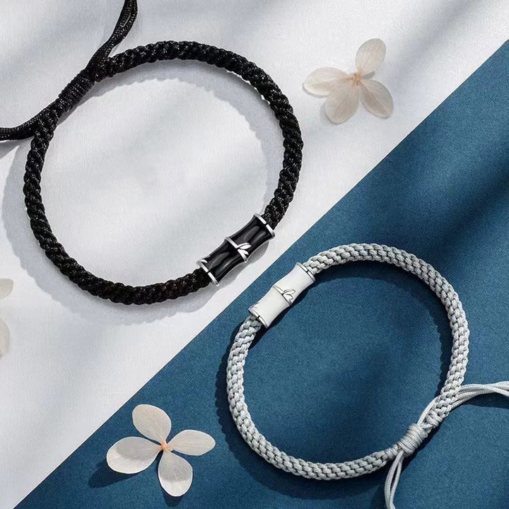 Bracelet de couple en corde Buddha Stones et motif bambou