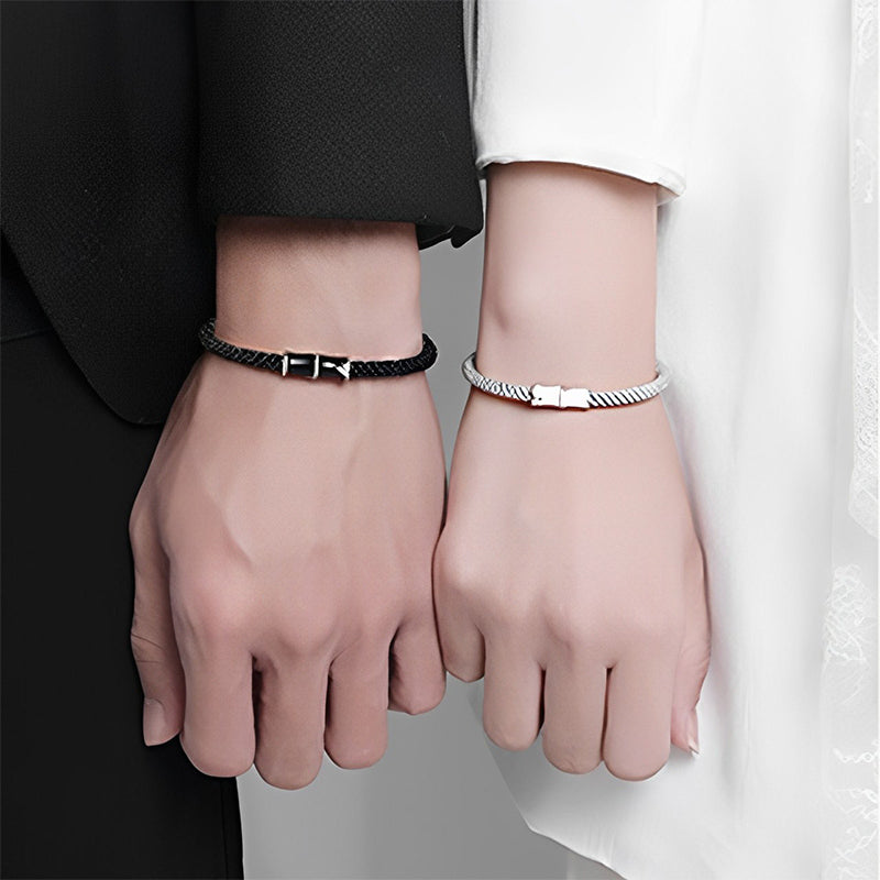 Bracelet de couple en corde Buddha Stones et motif bambou