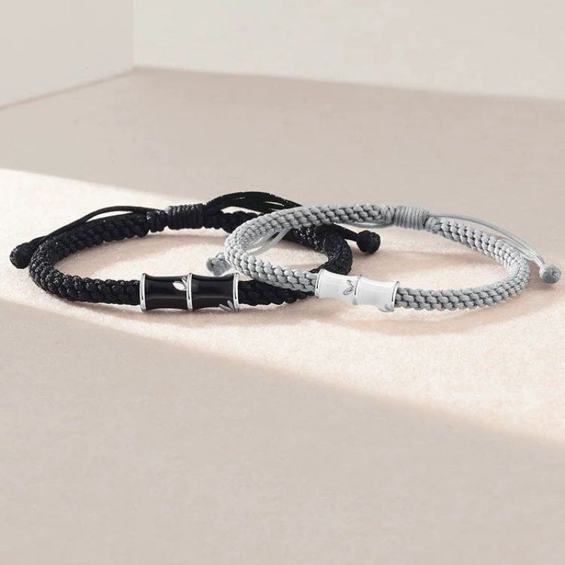 Bracelet de couple en corde Buddha Stones et motif bambou