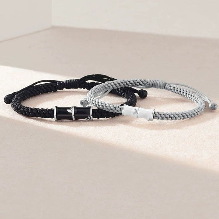 Bracelet de couple en corde Buddha Stones et motif bambou