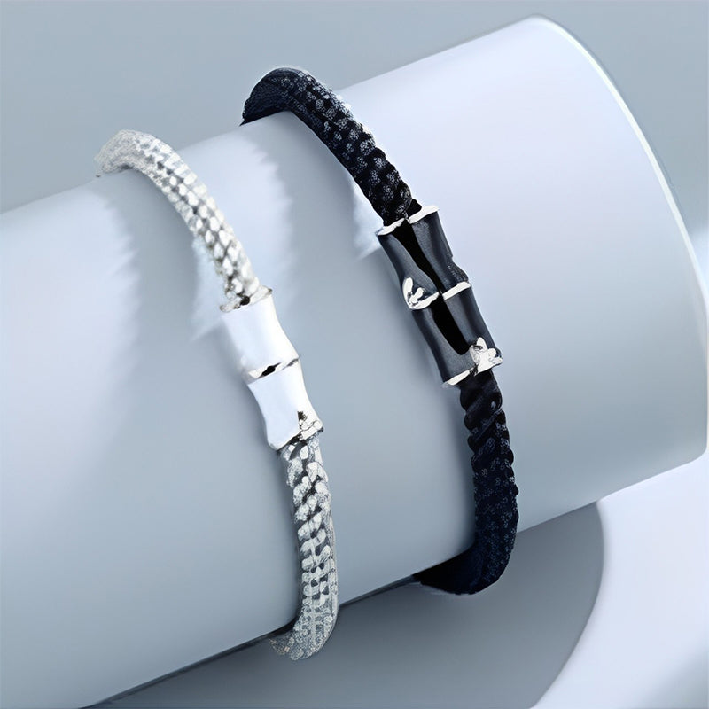 Bracelet de couple en corde Buddha Stones et motif bambou
