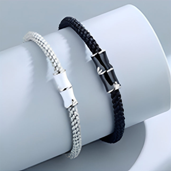 Bracelet de couple en corde Buddha Stones et motif bambou