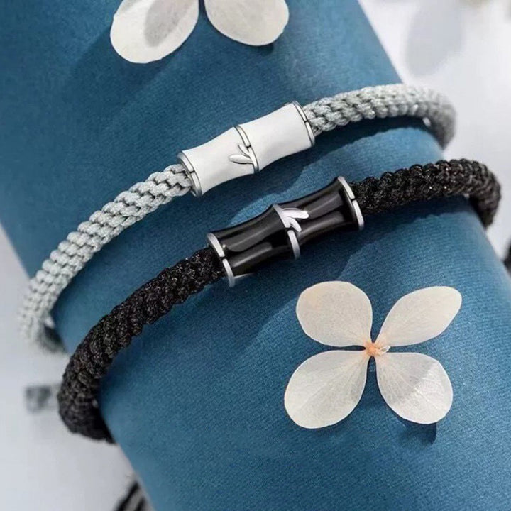 Bracelet de couple en corde Buddha Stones et motif bambou