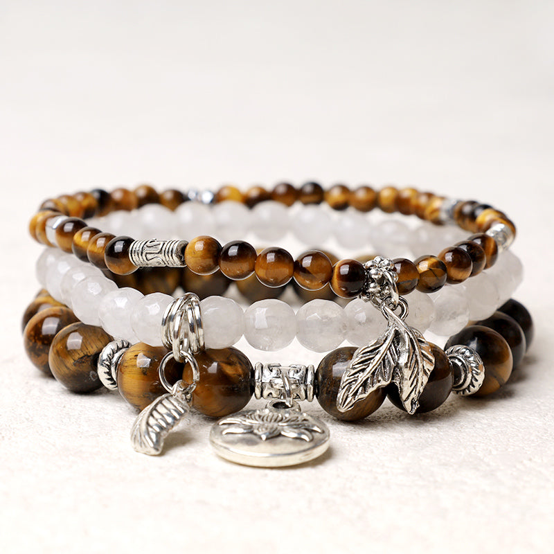 Bracelet Lotus en perles de cristal de quartz naturel avec énergie de guérison et 3 pièces de Buddha Stones - Œil de tigre - image 26