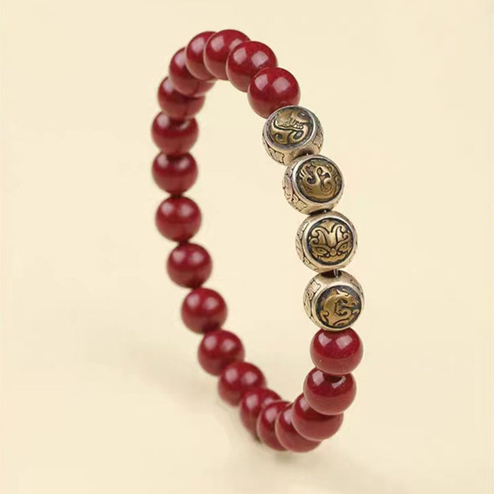Bracelet de bénédiction des quatre bêtes en argent sterling 925 et cinabre naturel de Buddha Stones - image 12