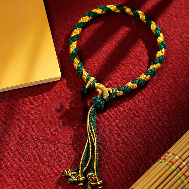 Bracelet tressé en corde avec écailles de dragon et cinq dieux de la richesse tibétains faits à la main en Buddha Stones