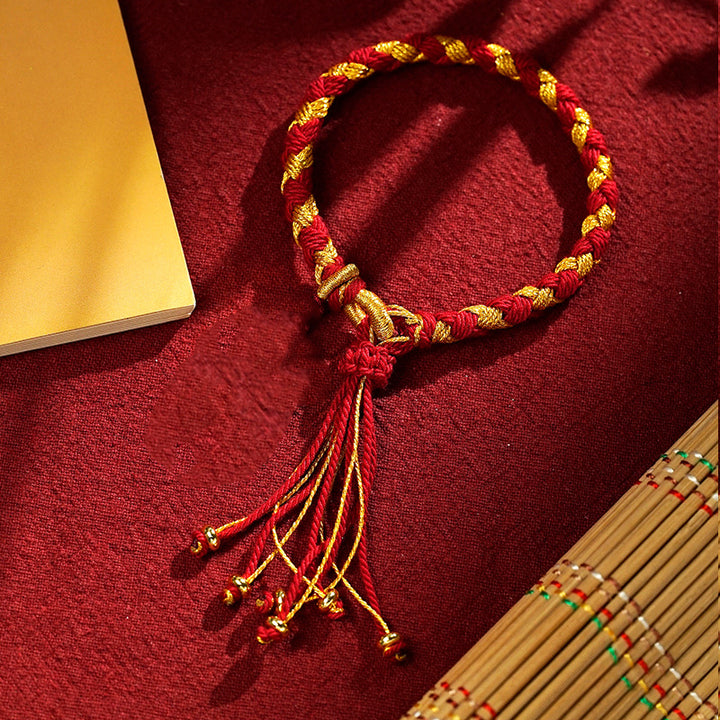 Bracelet tressé en corde avec écailles de dragon et cinq dieux de la richesse tibétains faits à la main en Buddha Stones