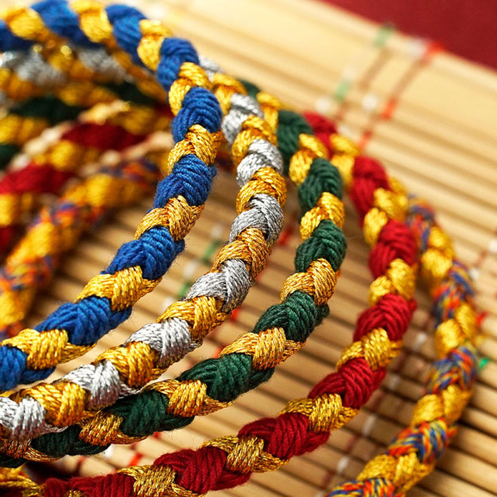 Bracelet tressé en corde avec écailles de dragon et cinq dieux de la richesse tibétains faits à la main en Buddha Stones