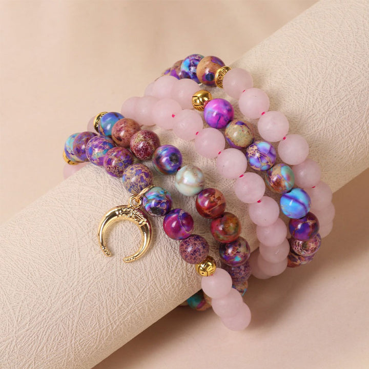 Bracelet de guérison Mala en cristal rose véritable Miano avec 108 perles de Buddha Stones