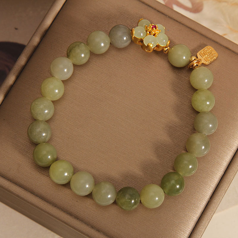 Bracelet porte-bonheur avec breloque en jade vert et fleur de Buddha Stones - image 5