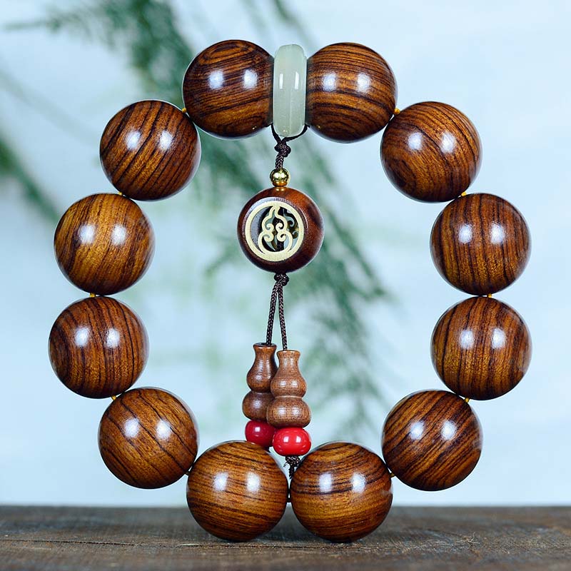 Bracelet à breloques en forme de gourde apaisante et chaleureuse en bois de rose Buddha Stones