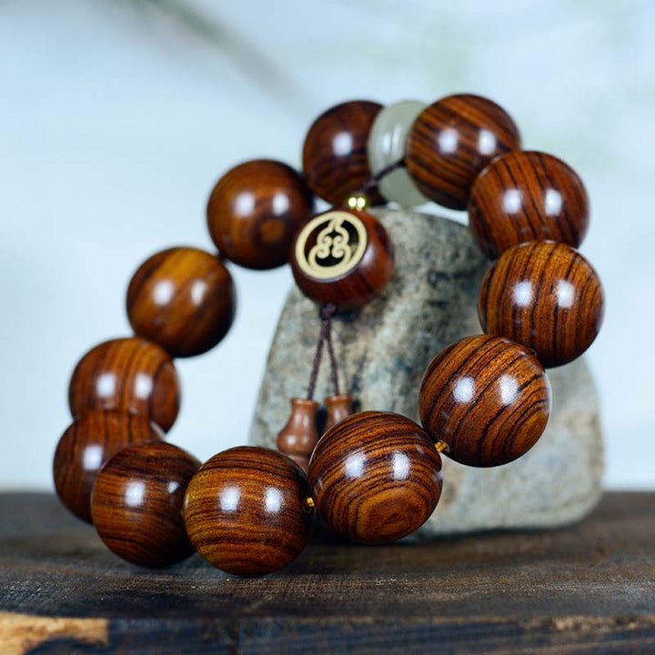 Bracelet à breloques en forme de gourde apaisante et chaleureuse en bois de rose Buddha Stones