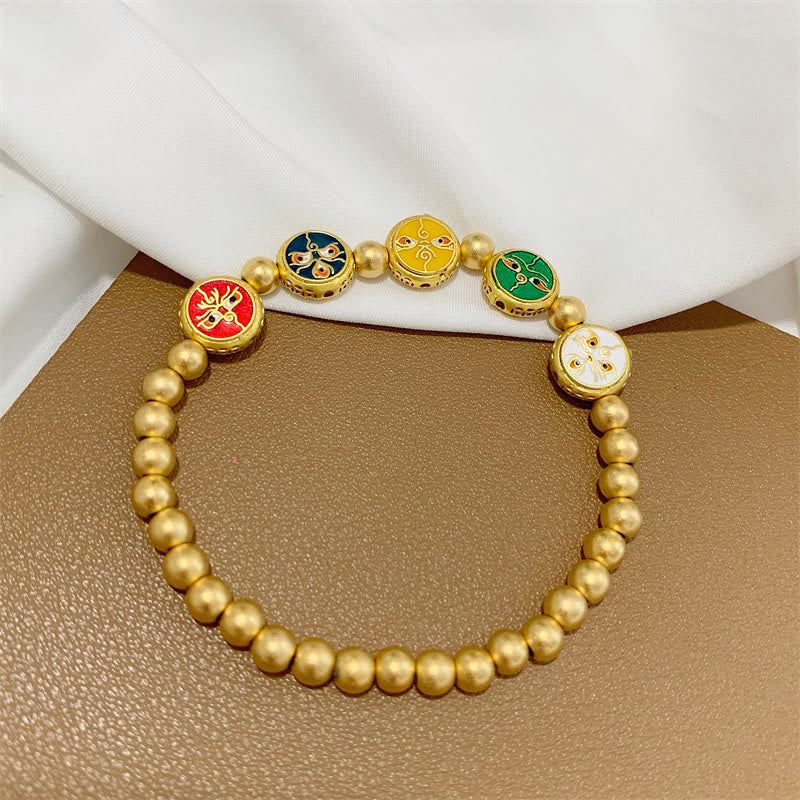 Bracelet porte-bonheur Buddha Stones en perles de cuivre représentant les cinq dieux de la richesse