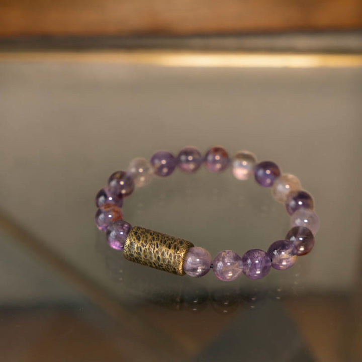 Bracelet de protection fantôme violet en quartz rutile doré et quartz hématoïde rouge et cristal blanc Buddha Stones