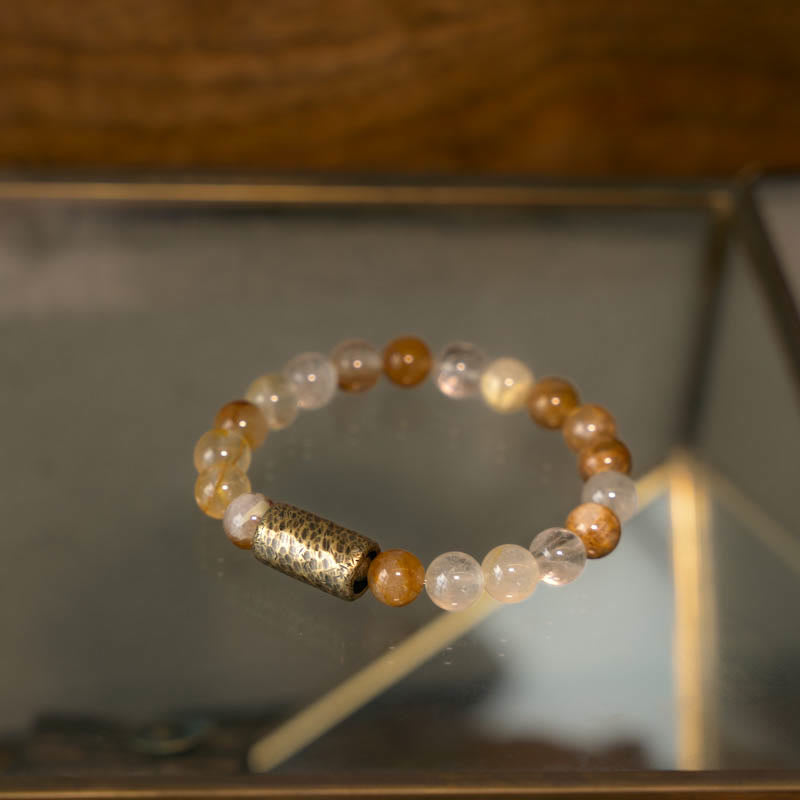 Bracelet de protection fantôme violet en quartz rutile doré et quartz hématoïde rouge et cristal blanc Buddha Stones