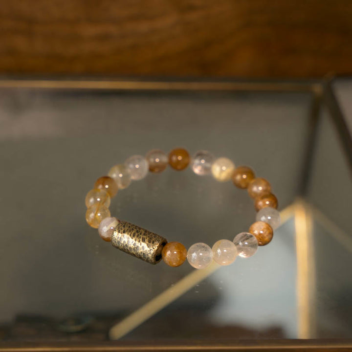 Bracelet de protection fantôme violet en quartz rutile doré et quartz hématoïde rouge et cristal blanc Buddha Stones