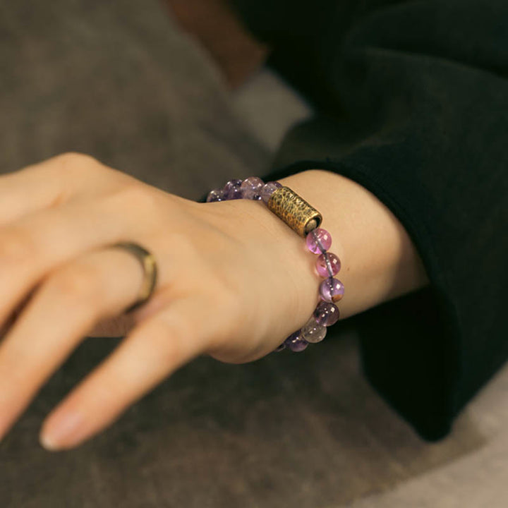 Bracelet de protection fantôme violet en quartz rutile doré et quartz hématoïde rouge et cristal blanc Buddha Stones