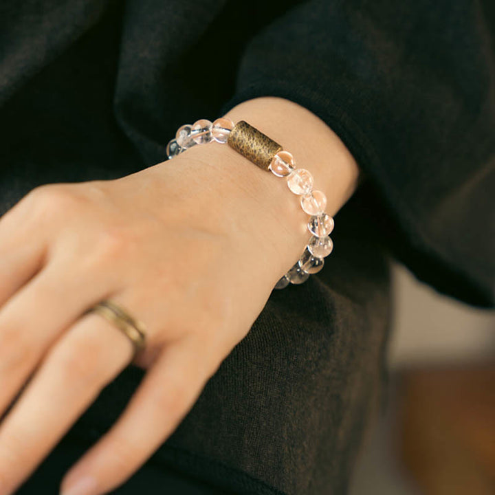 Bracelet de protection fantôme violet en quartz rutile doré et quartz hématoïde rouge et cristal blanc Buddha Stones