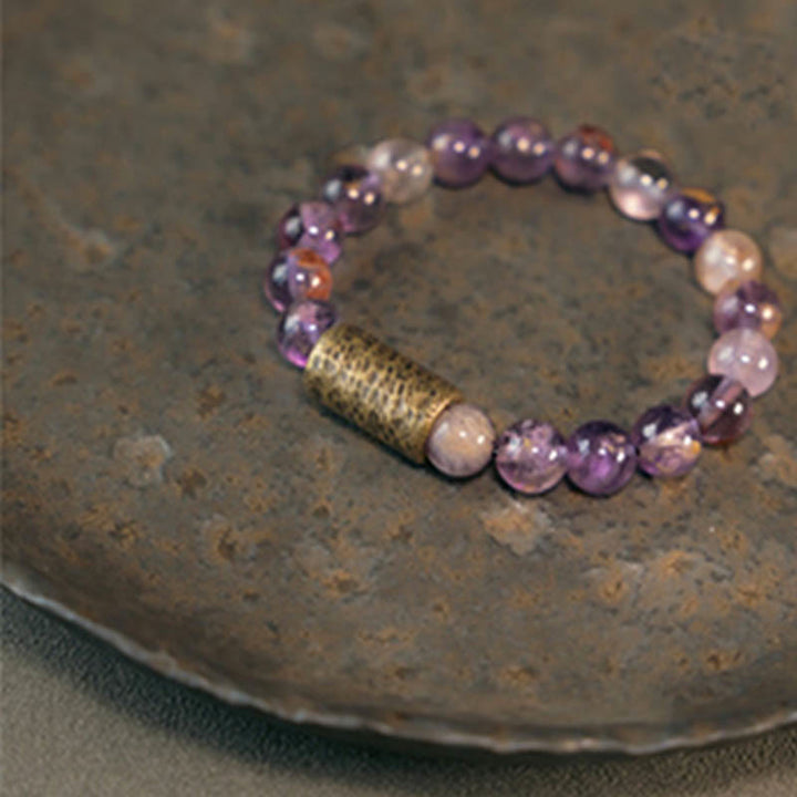 Bracelet de protection fantôme violet en quartz rutile doré et quartz hématoïde rouge et cristal blanc Buddha Stones
