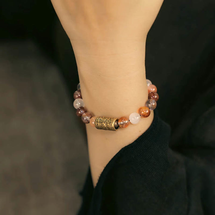 Bracelet de protection fantôme violet en quartz rutile doré et quartz hématoïde rouge et cristal blanc Buddha Stones
