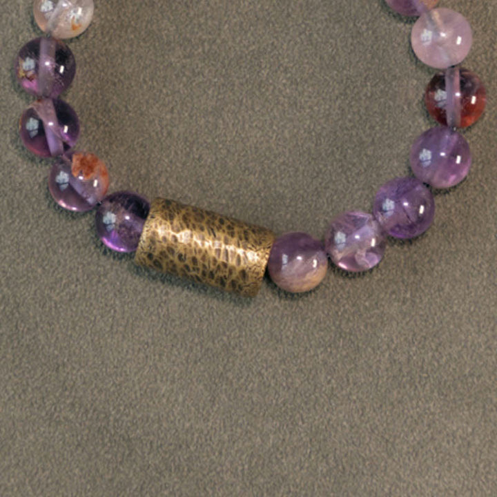 Bracelet de protection fantôme violet en quartz rutile doré et quartz hématoïde rouge et cristal blanc Buddha Stones