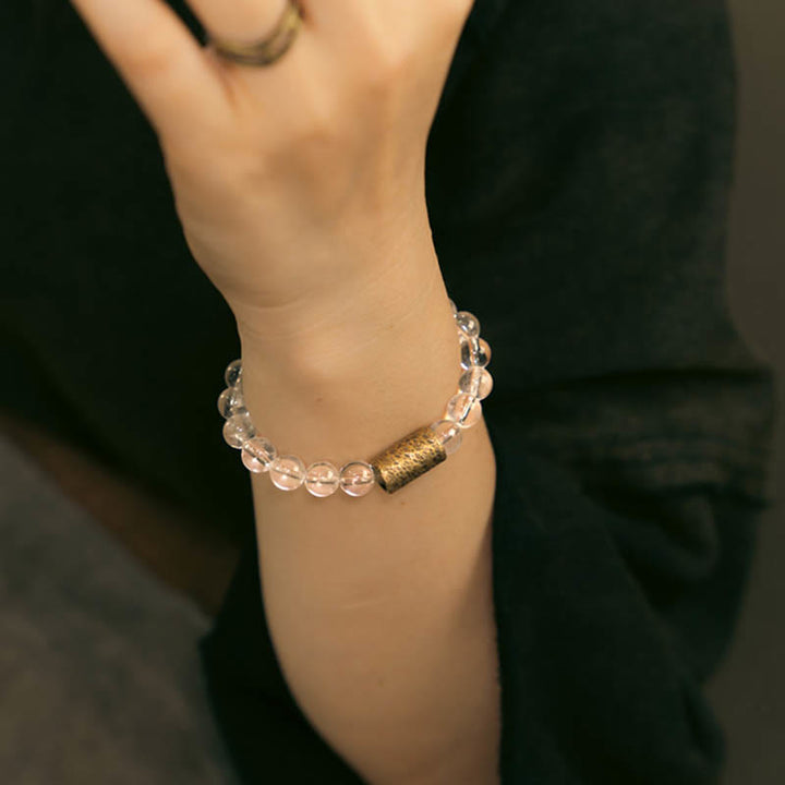 Bracelet de protection fantôme violet en quartz rutile doré et quartz hématoïde rouge et cristal blanc Buddha Stones