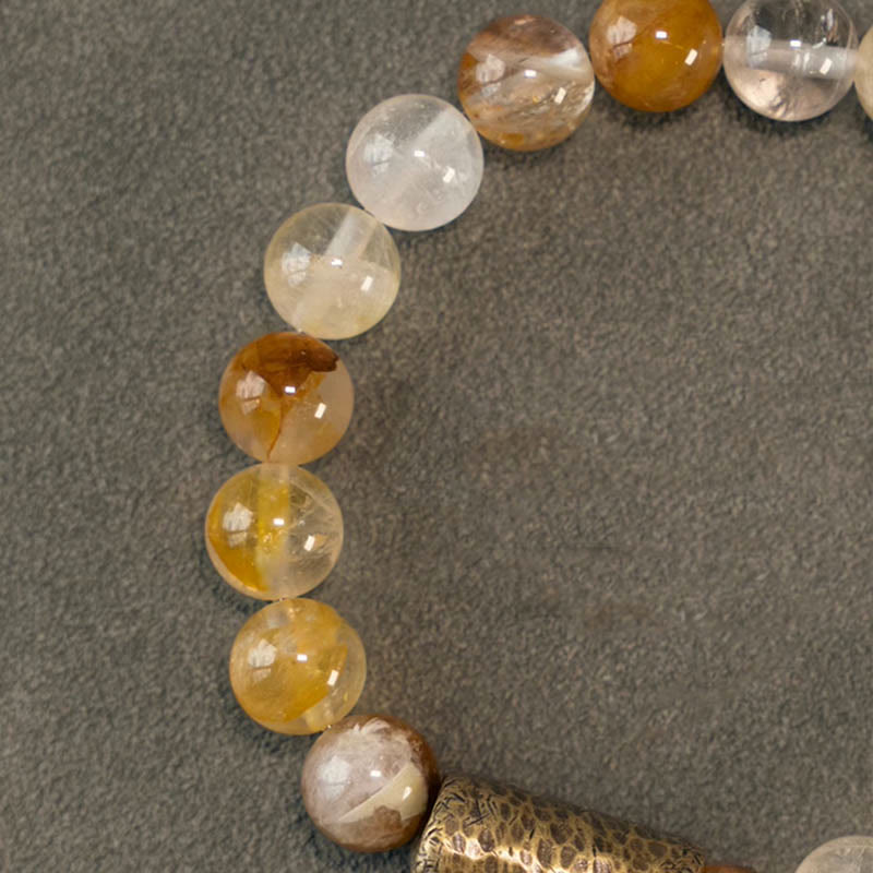 Bracelet de protection fantôme violet en quartz rutile doré et quartz hématoïde rouge et cristal blanc Buddha Stones