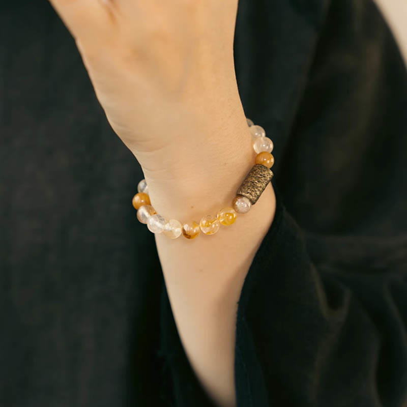 Bracelet de protection fantôme violet en quartz rutile doré et quartz hématoïde rouge et cristal blanc Buddha Stones