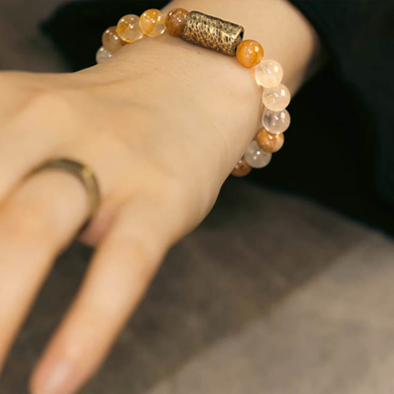 Bracelet de protection fantôme violet en quartz rutile doré et quartz hématoïde rouge et cristal blanc Buddha Stones