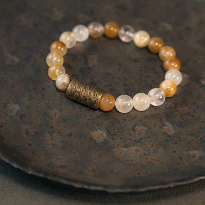 Bracelet de protection fantôme violet en quartz rutile doré et quartz hématoïde rouge et cristal blanc Buddha Stones