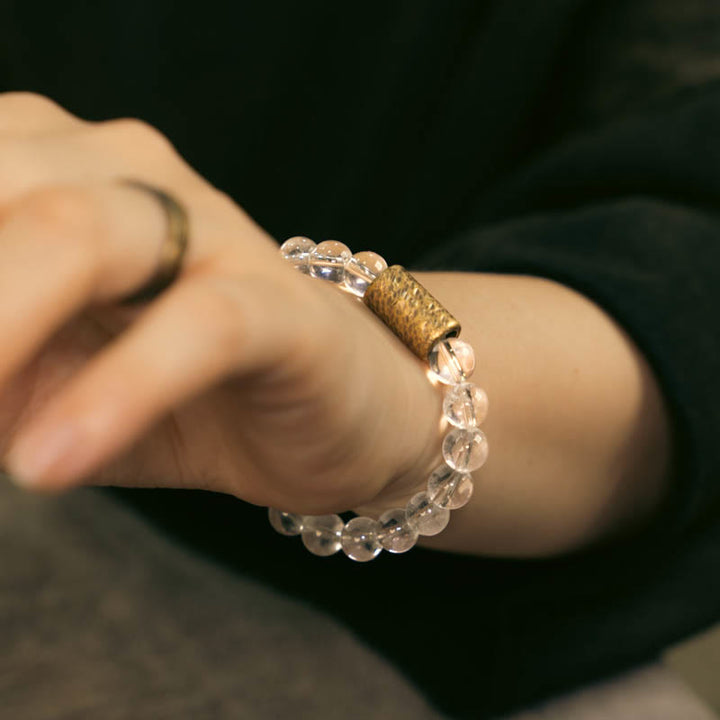 Bracelet de protection fantôme violet en quartz rutile doré et quartz hématoïde rouge et cristal blanc Buddha Stones