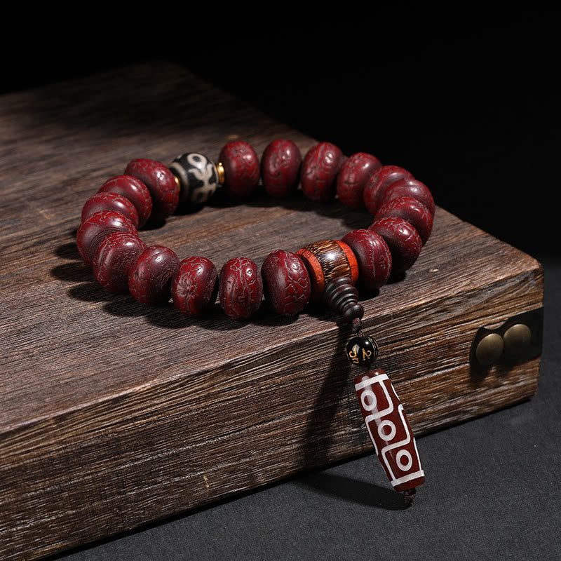 Bracelet porte-bonheur en perles de Bodhi Dzi en pierres de Buddha Stones du Tibet