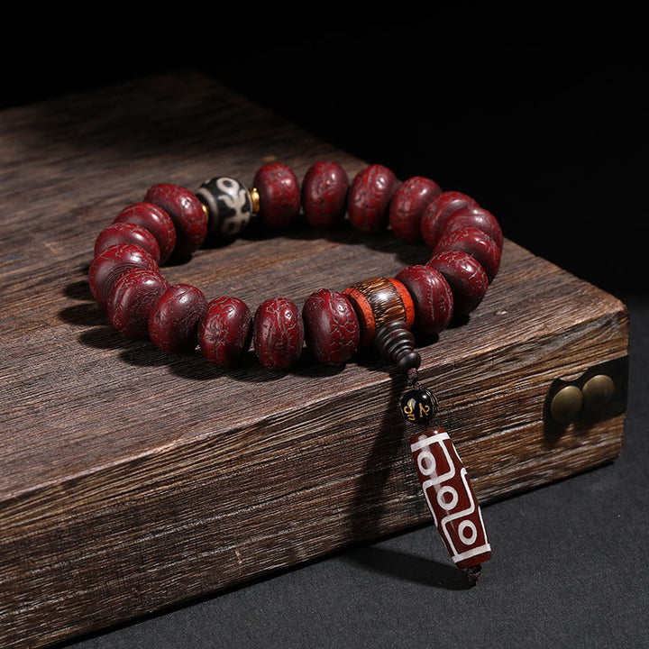 Bracelet porte-bonheur en perles de Bodhi Dzi en pierres de Buddha Stones du Tibet