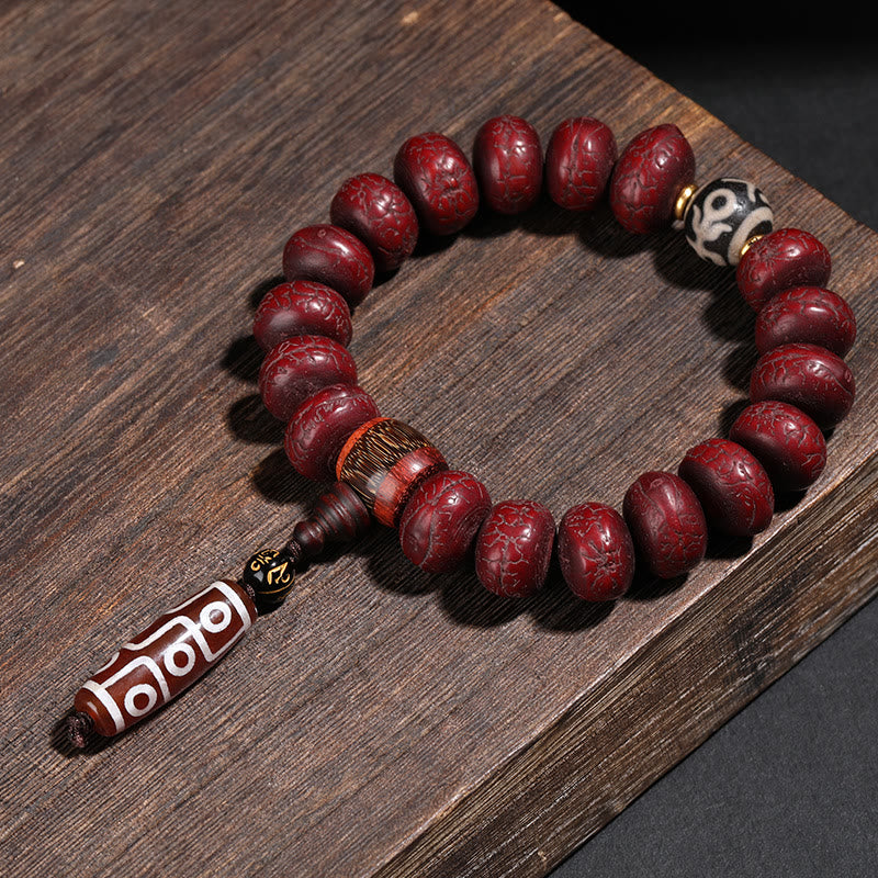 Bracelet porte-bonheur en perles de Bodhi Dzi en pierres de Buddha Stones du Tibet