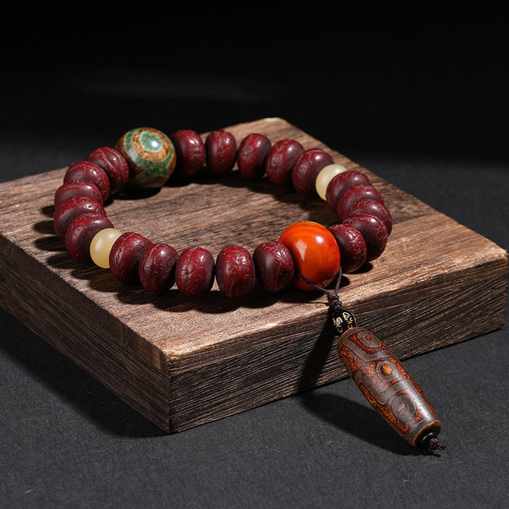 Bracelet porte-bonheur en perles de Bodhi Dzi en pierres de Buddha Stones du Tibet