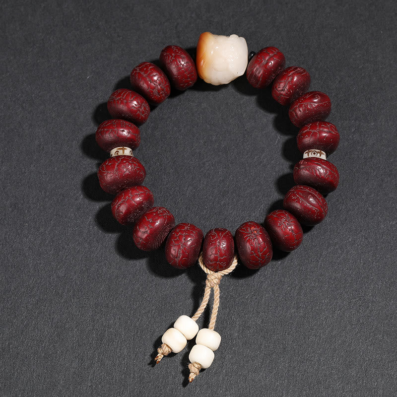 Bracelet porte-bonheur en perles de Bodhi Dzi en pierres de Buddha Stones du Tibet