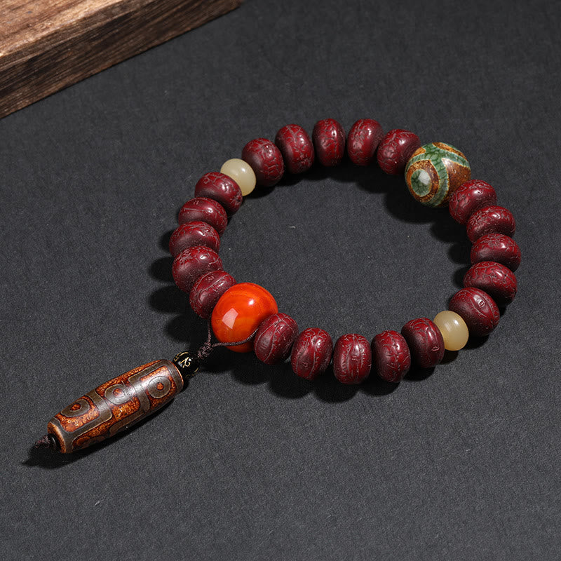 Bracelet porte-bonheur en perles de Bodhi Dzi en pierres de Buddha Stones du Tibet