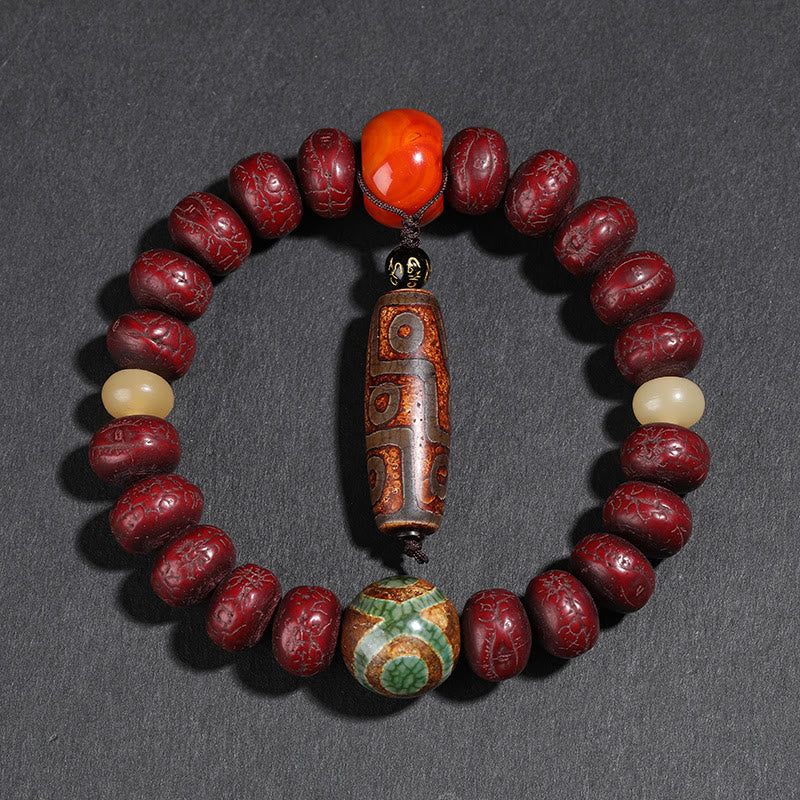 Bracelet porte-bonheur en perles de Bodhi Dzi en pierres de Buddha Stones du Tibet