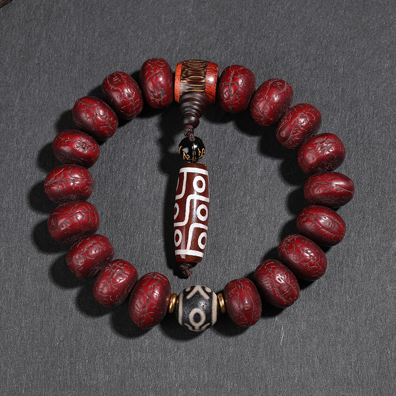 Bracelet porte-bonheur en perles de Bodhi Dzi en pierres de Buddha Stones du Tibet