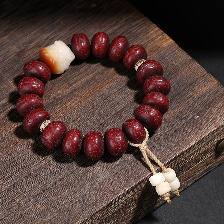 Bracelet porte-bonheur en perles de Bodhi Dzi en pierres de Buddha Stones du Tibet