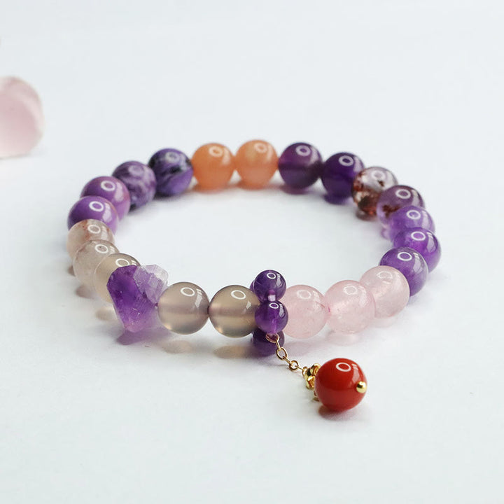 Bracelet à breloques en perles de guérison pour la paix intérieure en cristal d'améthyste naturelle de Buddha Stones