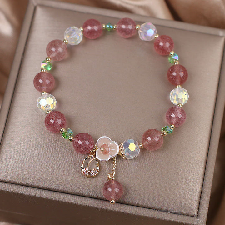 Bracelet de guérison en quartz fraise, quartz rutile, fluorite et fleur de lotus Buddha Stones