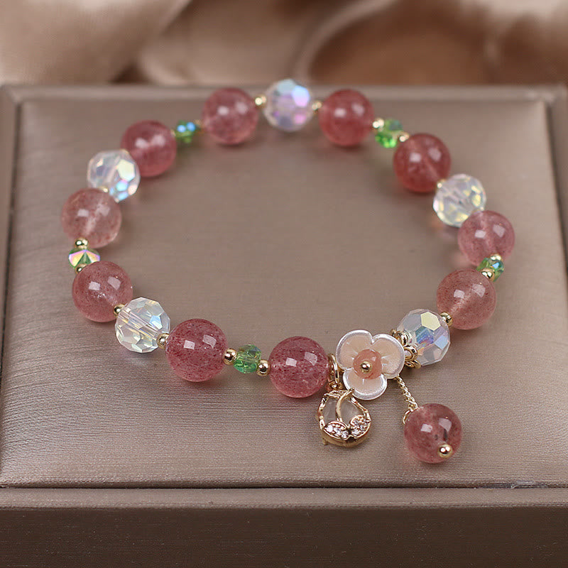 Bracelet de guérison en quartz fraise, quartz rutile, fluorite et fleur de lotus Buddha Stones