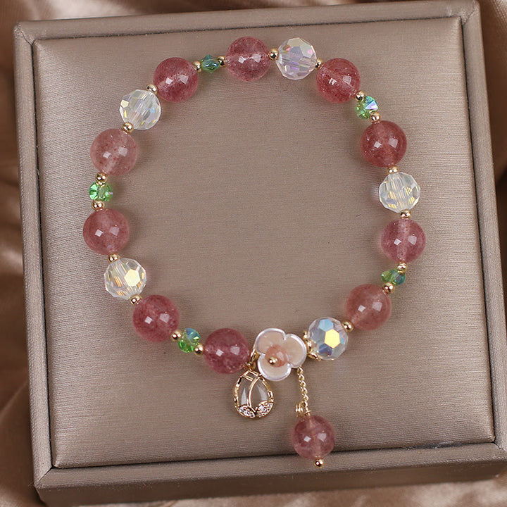 Bracelet de guérison en quartz fraise, quartz rutile, fluorite et fleur de lotus Buddha Stones