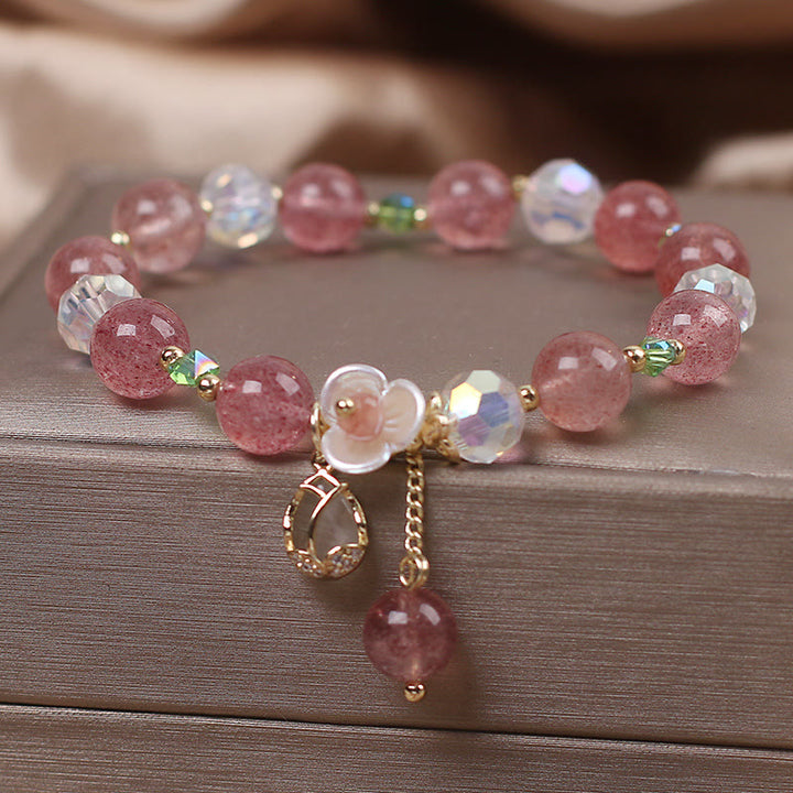 Bracelet de guérison en quartz fraise, quartz rutile, fluorite et fleur de lotus Buddha Stones